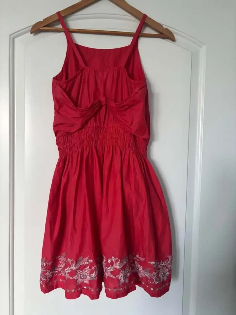 American Girl Doll Sunny Day Dress for Girls sz 16 Coral Red Embroidered Size